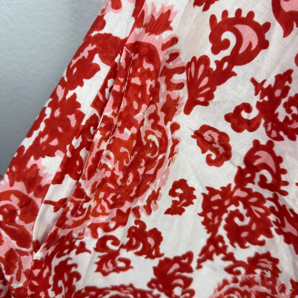 Dolma Dress Womens M Red White Damask Casual Maxi Boho Coastal Festival Vacation - Picture 8 of 13